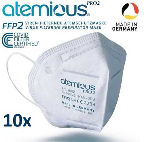Atemious Pro2 FFP2 Atemschutzmaske 4-Lagig,CE,Made in Germany,✔️10St. aus OVP im Beutel verpackt