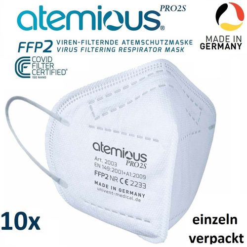 Atemious Pro2S FFP2 Atemschutzmaske 4-Lagig,CE,Made in Germany,✔️10St. einzeln verpackt