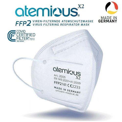 Atemious X2 FFP2 Atemschutzmaske 4-Lagig,CE,Made in Germany,✔️10St. aus OVP im Beutel verpackt