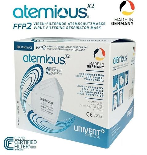 Atemious X2 FFP2 Atemschutzmaske 4-Lagig,CE,Made in Germany,✔️30St. in der OVP