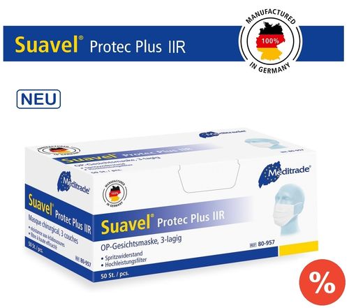 Suavel Protec Plus IIR 80-957 Medizinisch OP Masken, TypIIR, Made in Germany, ✔️50St. in der OVP