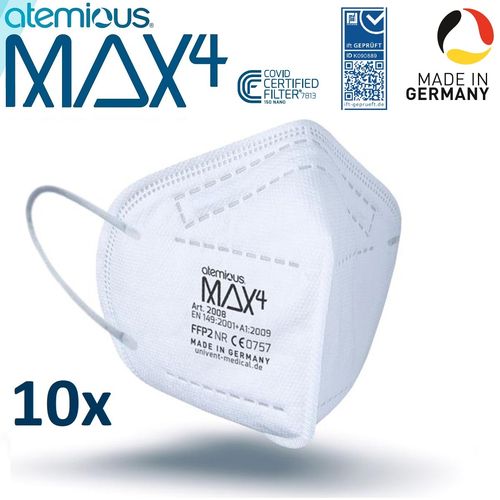 Atemious MAX4 FFP2 Atemschutzmaske,4-Lagig, CCF, Made in Germany,✔️10St. aus OVP im Beutel verpackt
