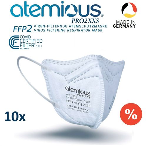 Atemious Pro2XXS FFP2 Atemschutzmaske (für Kinder), 4-Lagig, Made in Germany,✔️10St. im Beutel