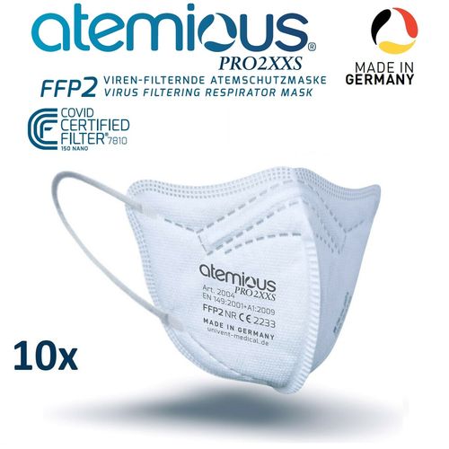 Atemious Pro2XXS FFP2 Atemschutzmaske (für Kinder), 4-Lagig, Made in Germany,✔️10St. im Beutel