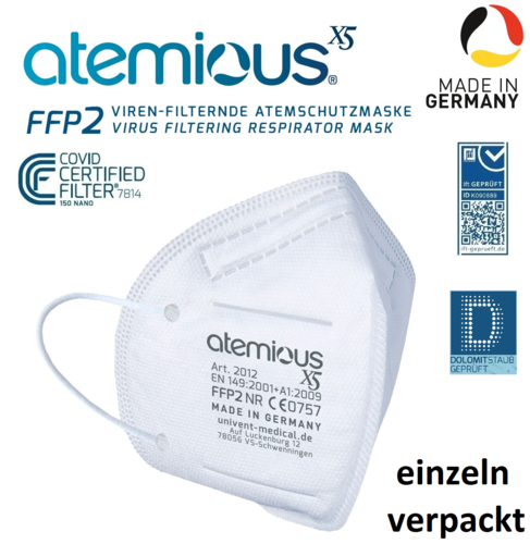 Atemious X5 FFP2 Atemschutzmaske 4-Lagig,CCF, Made in Germany,✔️10St. einzeln verpackt