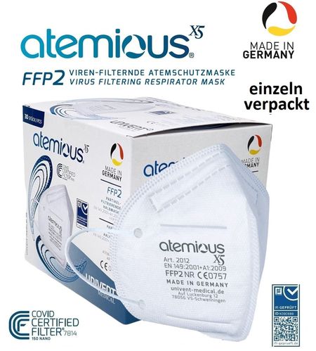 Atemious X5 FFP2 Atemschutzmaske CCF, Made in Germany,✔️30St. einzeln verpackt OVP Sammelbox