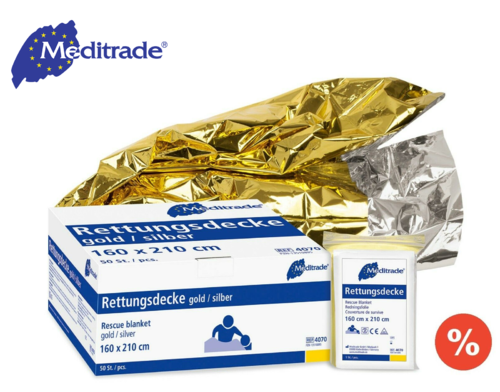 Meditrade Rettungsdecke,160x210cm gold/silber,Notfall,Notfalldecke,Erste Hilfe ✔️10/20/30/50/100St.